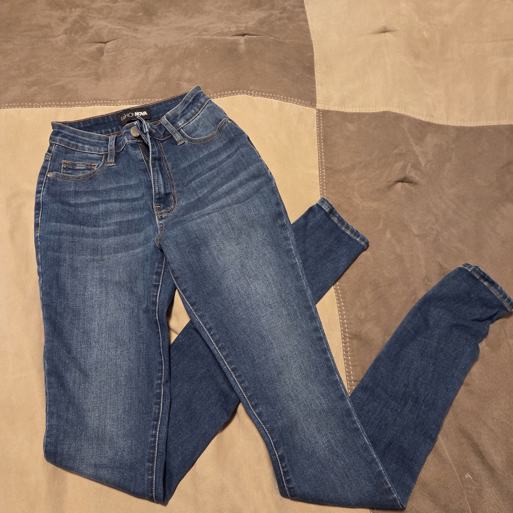 Fashion Nova Medium Blue High Waist Skinny Jeans